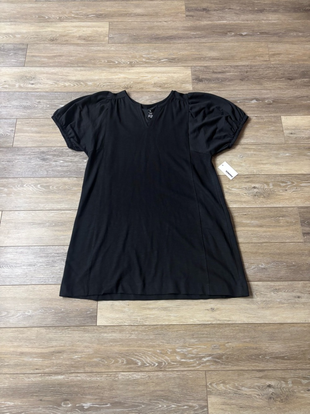 Sonoma Split Neck Puff Sleeve Dress Sz XL Black Party Travel Summer Lounge NWT